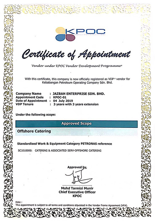 KPOC CERTIFICATE OF APPOINTMENT